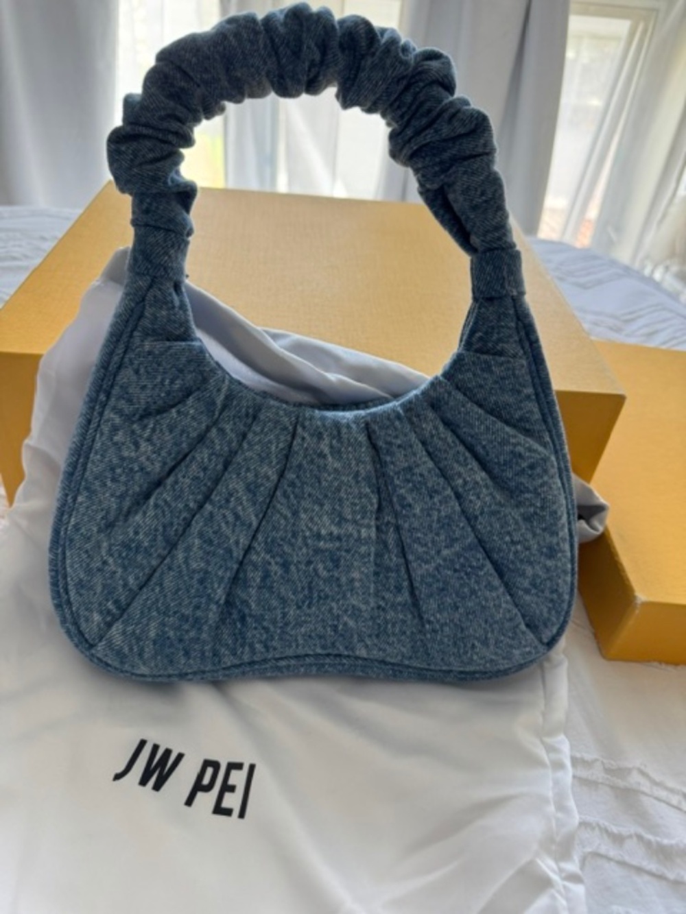 JW PEI Gabbi Ruched Hobo Handbag - Blue Denim - NEW